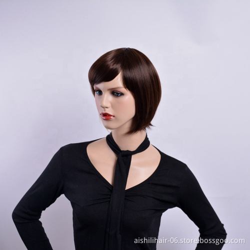Wholesale Top Quality synthetic wigs natural wave short dark brown wigs for office lady